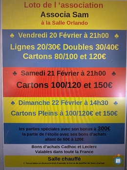 Affiche du loto Salle Orlando loto de Associa Sam