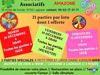 Image du loto Super loto associatif 21 parties 21h le mas de lagrave