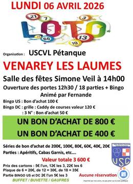 Affiche du loto Loto USCVL Pétanque
