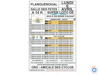 Affiche du loto Planguenoual super loto amicale des cyclos animé par jacky