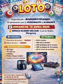 Affiche du loto Margency Pétanque en partenariat avec la municipalité