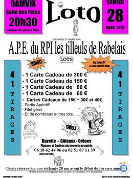 Image du loto Loto de l'A.P.E. du RPI les tilleuls de Rabelais