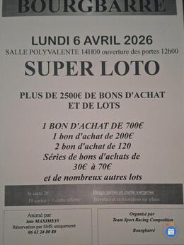 Affiche du loto Super loto organisé par team sport raccing compétition