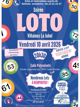 Affiche du loto Loto organisé l’Apel St Nicolas de Villaines la juhel