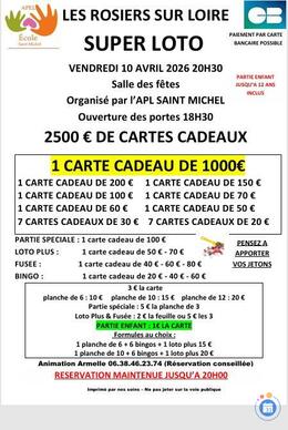 Affiche du loto Super loto organisé par l'APEL SAINT MICHEL