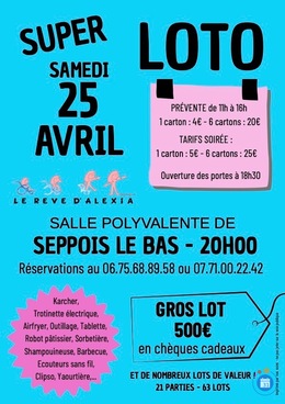 Affiche du loto Loto del l'association Le rêve d'Alexia