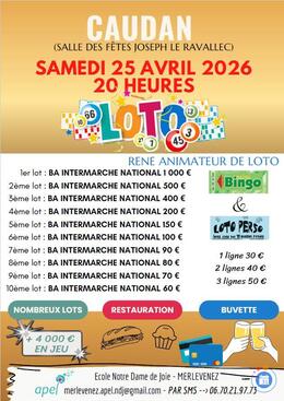 Affiche du loto Super LOTO 25 avril à Caudan animé par René