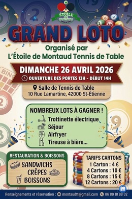 Image du loto Loto Etoile de Montaud Tennis de Table Dimanche 26 Avril