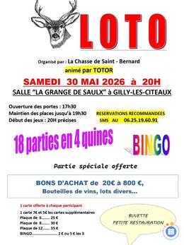Image du loto SUPER LOTO des chasseurs de St Bernard animé par TOTOR