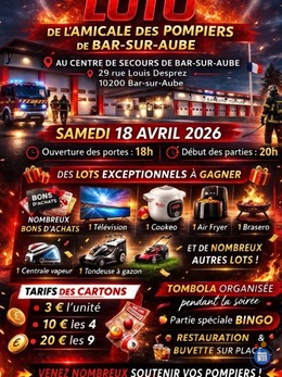Image du loto Loto de l’amicale des sapeurs pompiers de bar sur aube