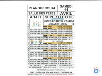 Affiche du loto Loto org : planguenoual ECOLE DE COETMIEUX animé par jacky