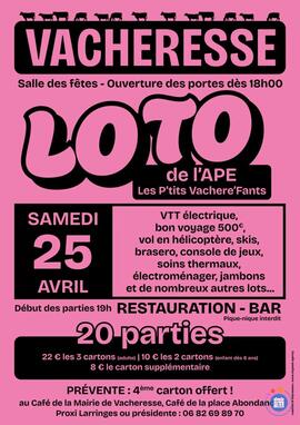 Image du loto Loto de l’APE Les P’tits Vacherefants