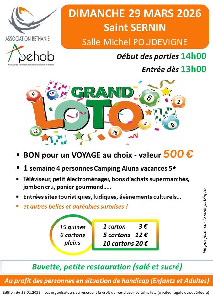 Image du loto Loto de l'Apehob à Saint Sernin.